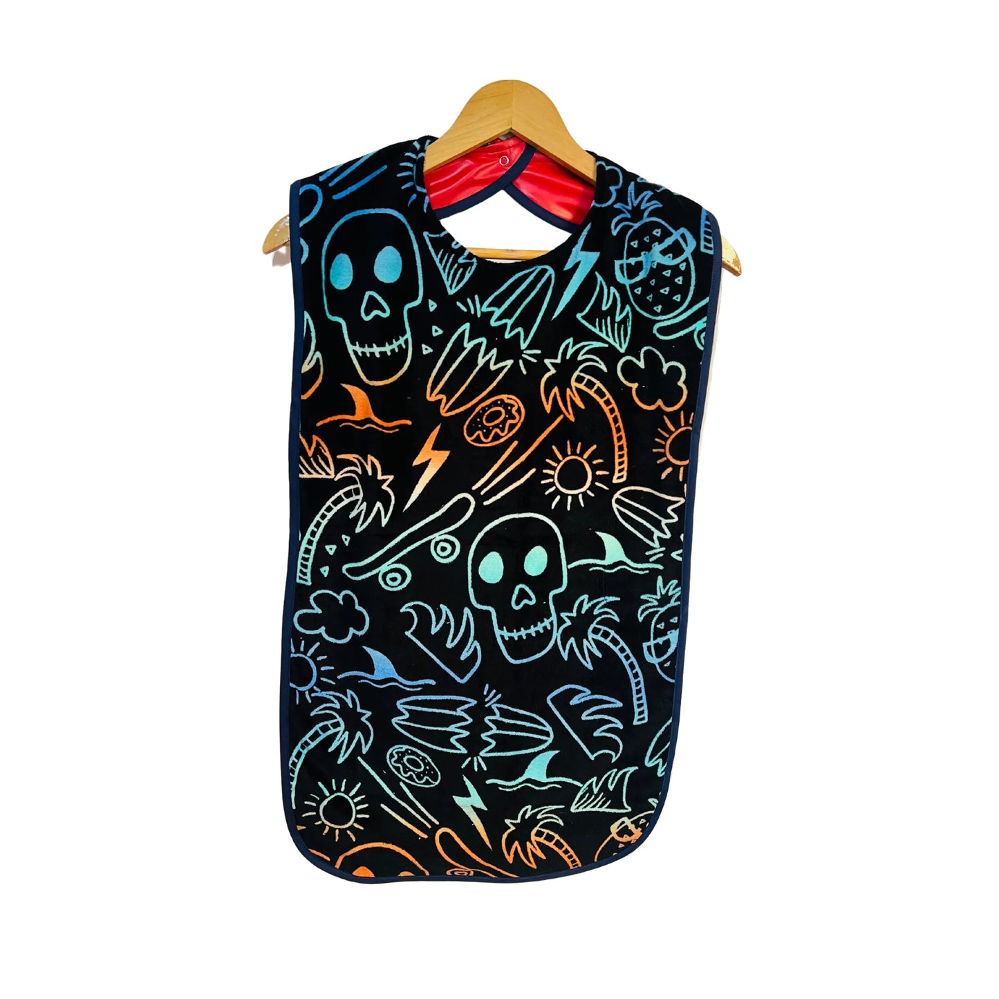 Skulls and treasure extra long adult bib #Dementia #Disability