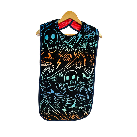 Skulls and treasure extra long adult bib #Dementia #Disability