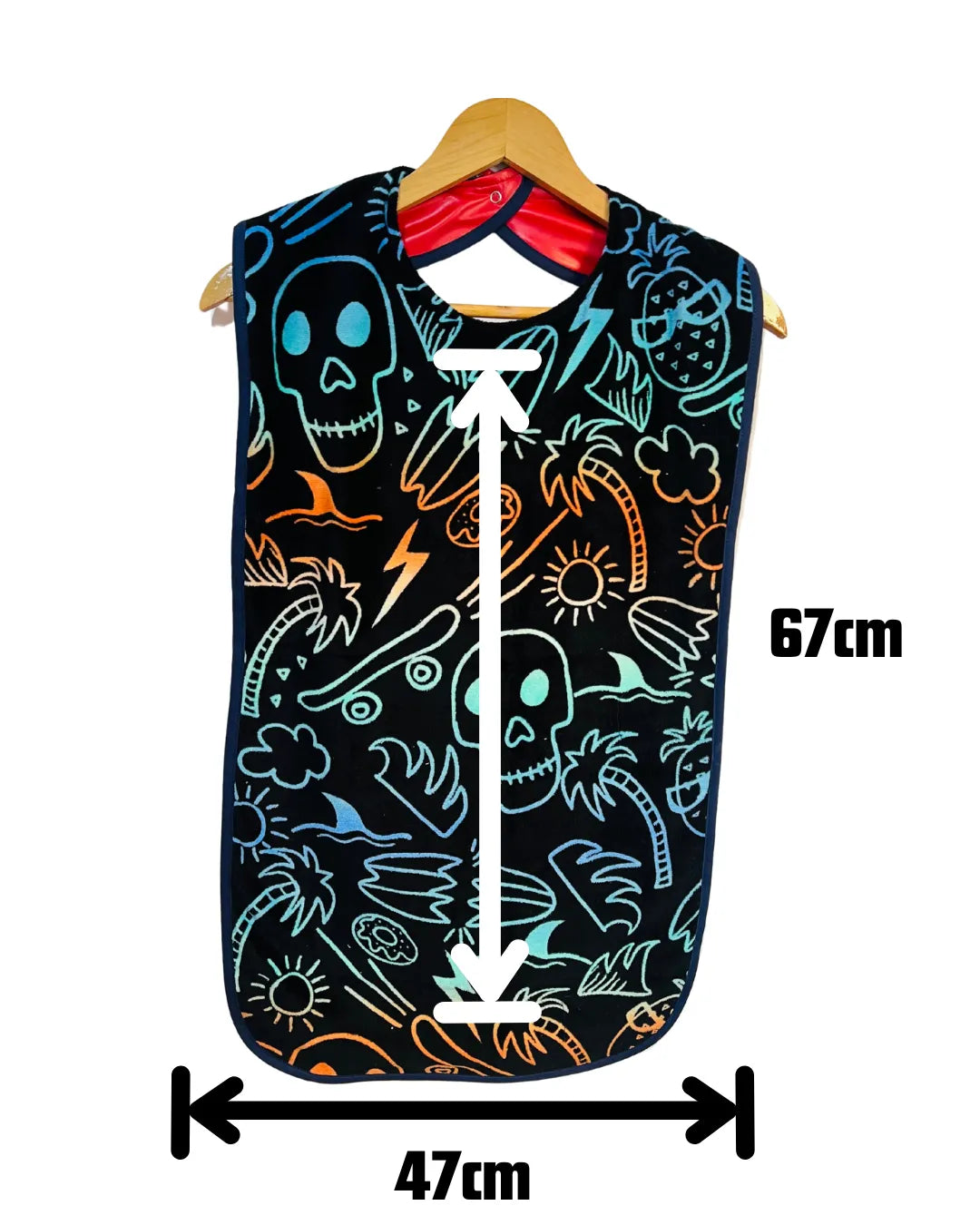 Skulls and treasure extra long adult bib #Dementia #Disability